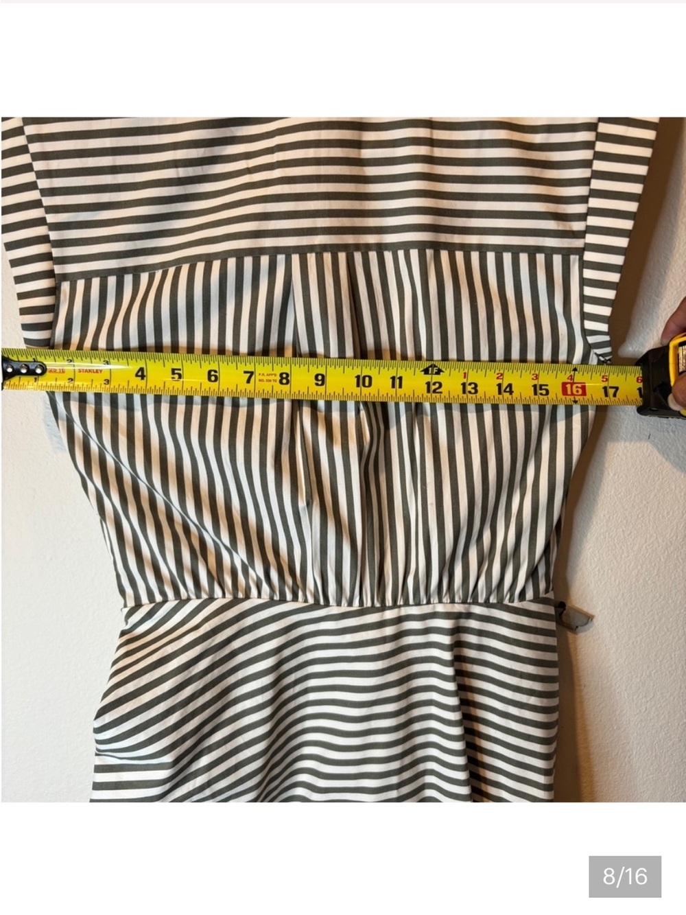 Striped Ruched dress- Olive/White - Picture 11 of 11